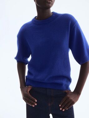 H&M Short-Sleeve Crewneck Sweater in Cobalt Blue
